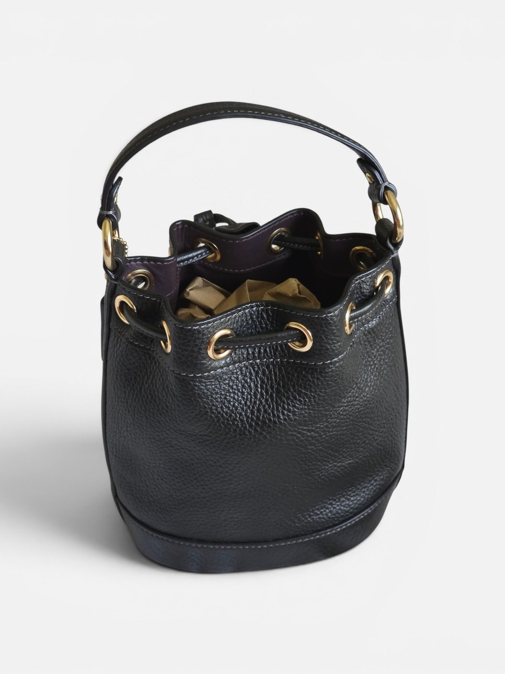 Coach Mini Bucket Bag Black Pebble Leather Gold Hardware - Picture 6 of 7